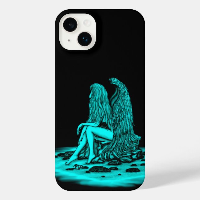 Coque iPhone Angel, perdu dans la pensée, noir et vert Design (Verso)