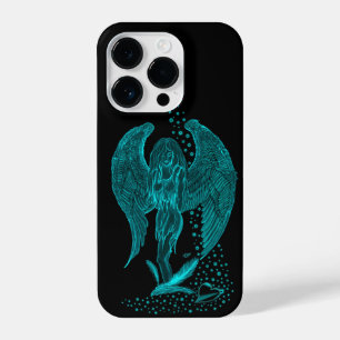 Coque Pour iPhone 14 Plus Angel perdu en amour, noir et vert Design