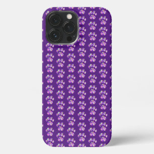 Etui iPhone 13 Pro Max Animal Paw Silhouette violet rose sur violet