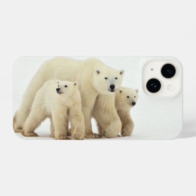 Coque iPhone Animaux de bébés cutest | Famille d'ours polaires (Verso Horizontal)