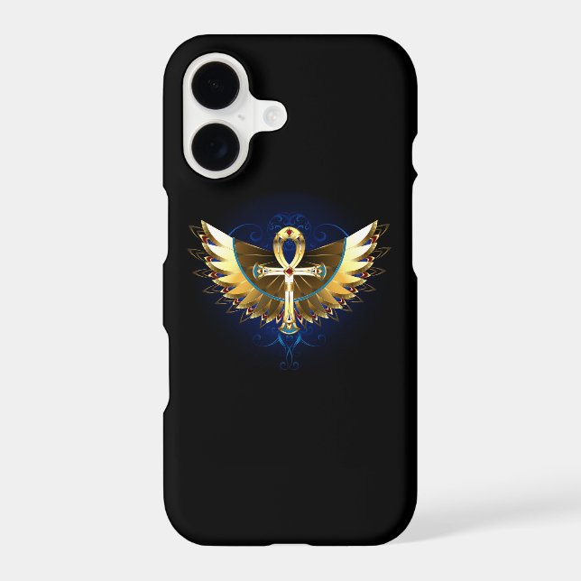 Coque iPhone Ankh or avec ailes (Verso)