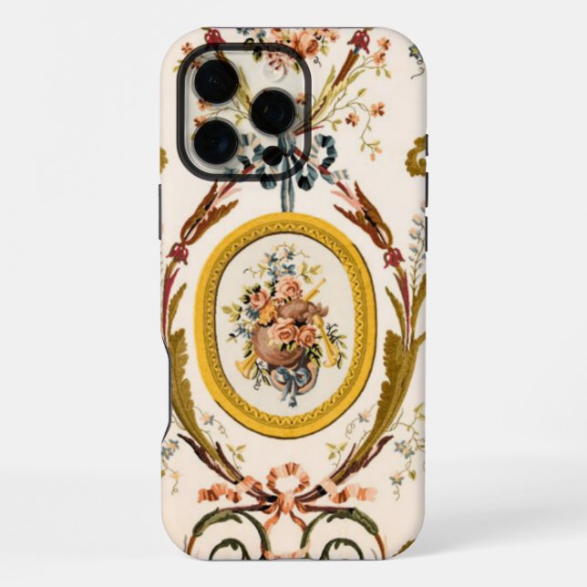 Coque iPhone Antique Rococo Floral Gold Crème Élégante (Verso)