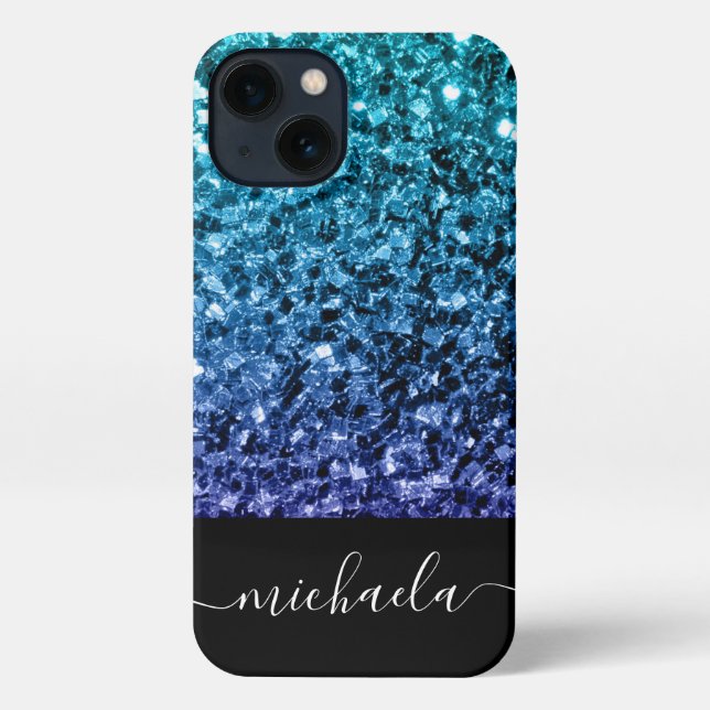 Coque iPhone Aqua blue Ombre fausse parties scintillant scintil (Verso)