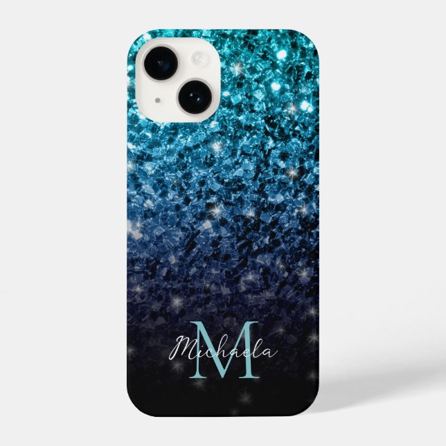 Coque iPhone Aqua blue Ombre fausse parties scintillant scintil (Verso)