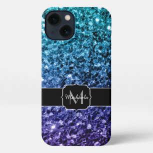 Etui iPhone 13 Aqua blue Ombre fausse parties scintillant scintil