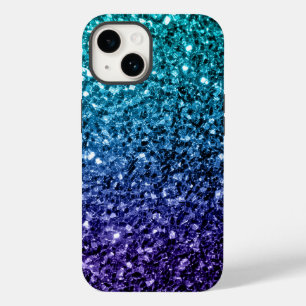 Coque Pour iPhone 14 Aqua blue Ombre faux scintillants de parties scint