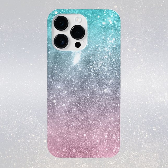 Coque iPhone Aqua blue Pink ombre mer galaxie abstraite (Sparkle up and protect your phone with trendy faux sparkles phone case. )