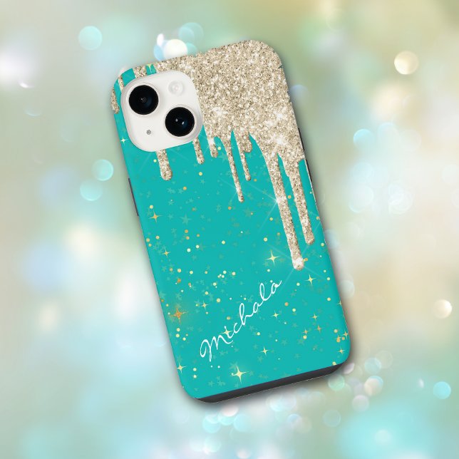 Coque iPhone Aqua Blue Star Sparkle Silver Parties scintillant  (Créateur téléchargé)
