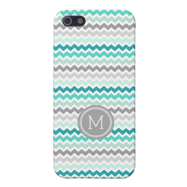Coque iPhone Aqua Gray Chevron Monogramme iPhone 5c (Dos)