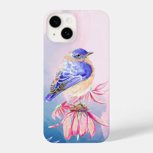 Coque iPhone Aquarelle Bleu Jardin Oiseau Nature Art (Verso)