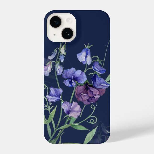 Coque iPhone Aquarelle Bleu Pois doux Jardin Fleur Floral (Verso)