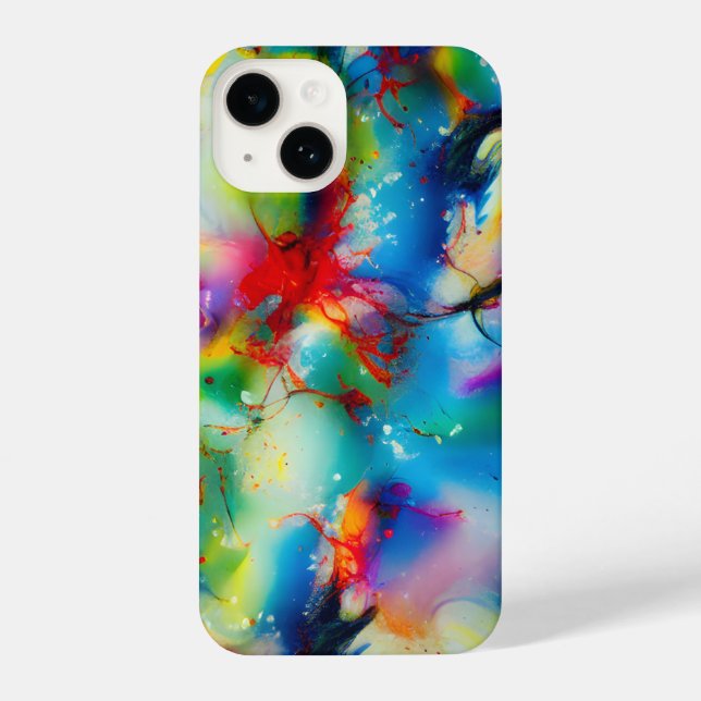 Coque iPhone Aquarelle bleu rouge jaune vert Abstraction (Verso)