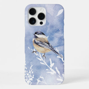 Coque iPhone 16 Pro Max Aquarelle Chickadee Hiver Forêt de neige Oiseau
