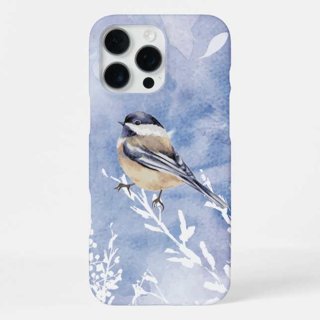 Coque iPhone Aquarelle Chickadee Hiver Forêt de neige Oiseau (Verso)