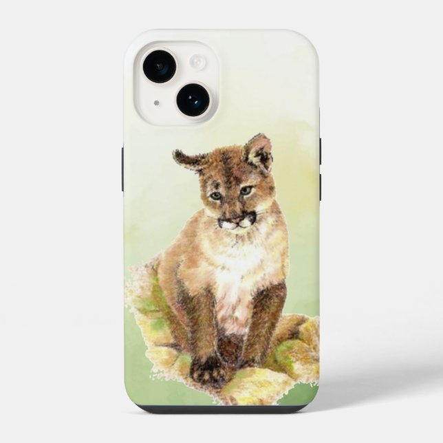 Coque iPhone Aquarelle Cougar Mountain Lion Wild Cat Kitten (Verso)