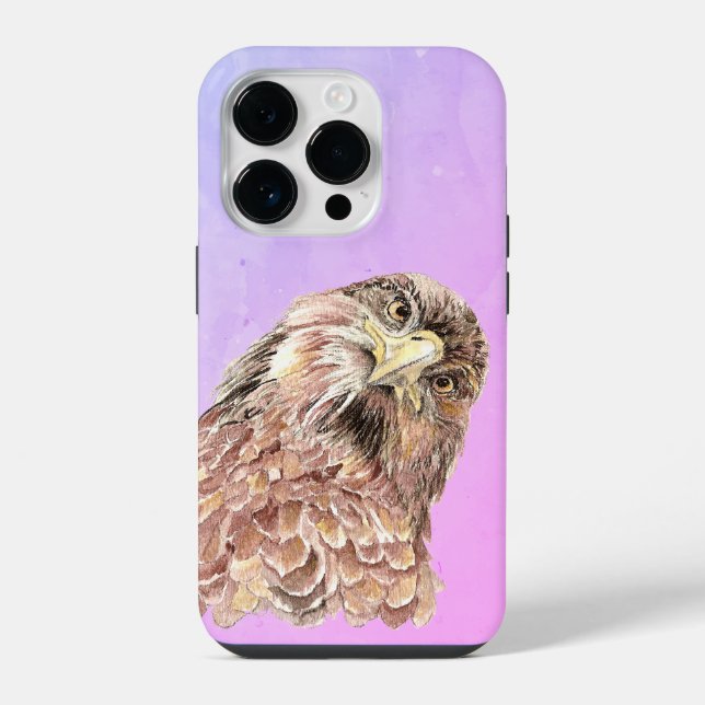Coque iPhone Aquarelle Curieux Jugement Hawk Drôle Oiseau Art (Verso)