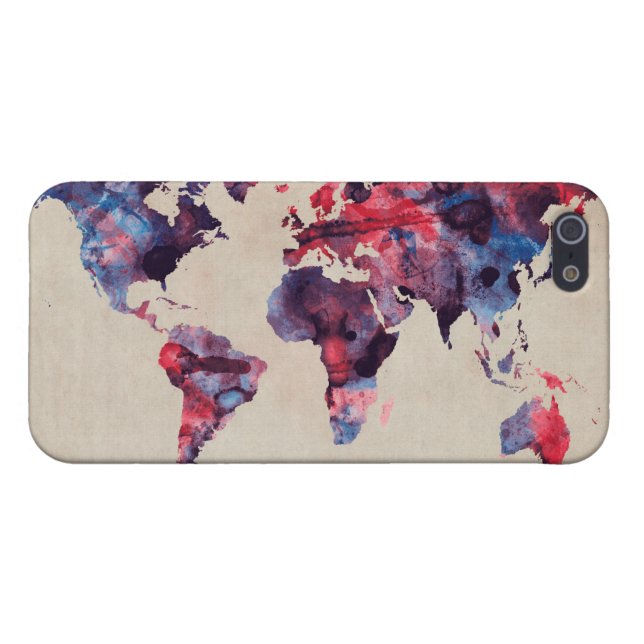 Coque iPhone Aquarelle de carte du monde (Dos Horizontal)