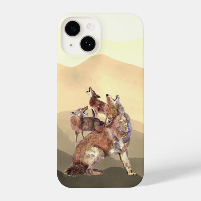 Coque iPhone Aquarelle Howling Coyotes Faune Animal Art (Verso)