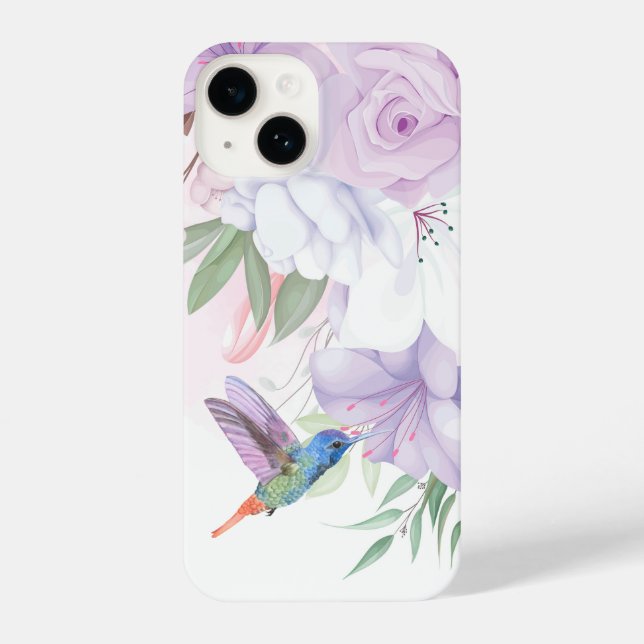 Coque iPhone Aquarelle Jardin Fleurs Oiseau de colibri (Verso)