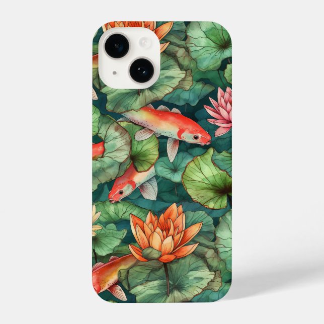 Coque iPhone Aquarelle Koi et nappes d'eau mince (Verso)