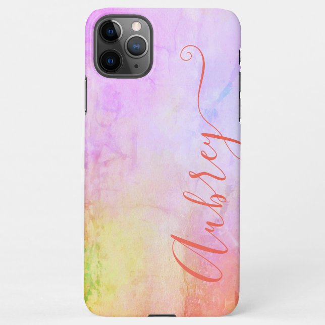 Coque iPhone Aquarelle Marbre Ombre Couleur Dégradé Pastel Nom (Dos)
