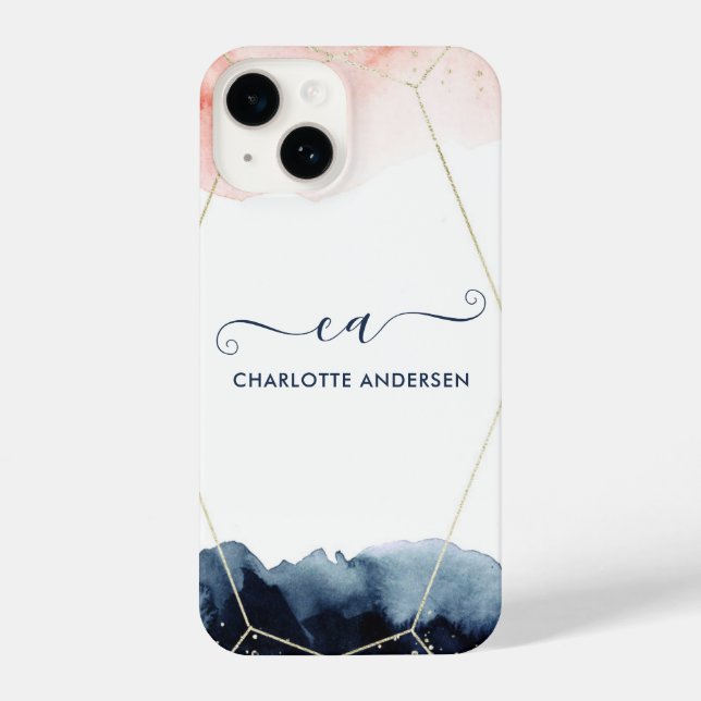 Coque iPhone Aquarelle moderne Rose or Blush or Monogramme (Verso)