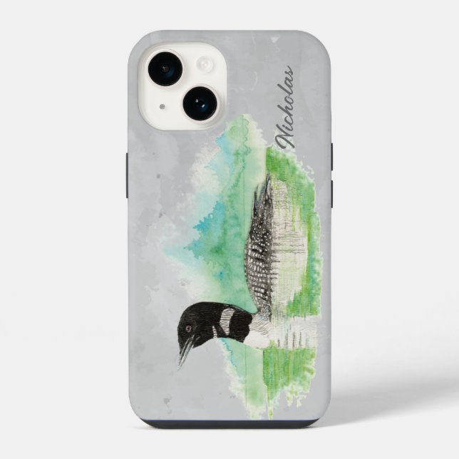 Coque iPhone Aquarelle Oiseau commun Loon Faune Nature Art (Verso)