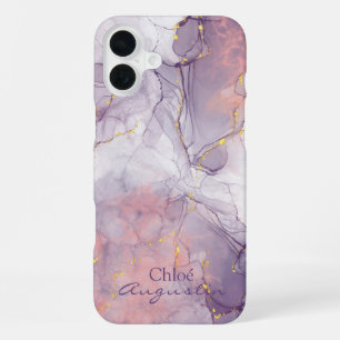 Coque iPhone 16 Plus Aquarelle Purple Acide rose Encre or parties scint
