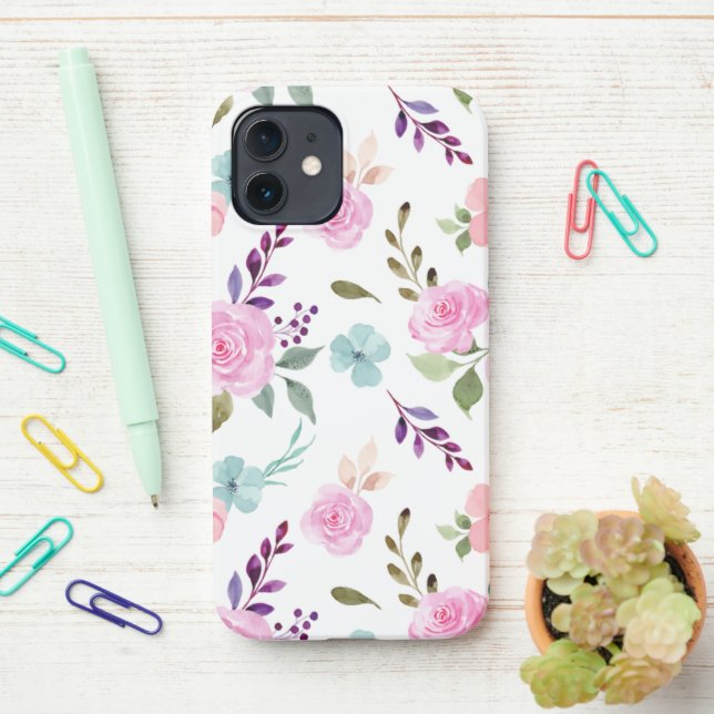 Coque iPhone Aquarelle rose (Sur le bureau)