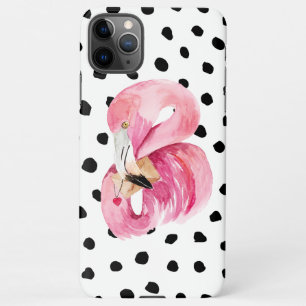 Coque iPhone 11Pro Max Aquarelle rose exotique moderne Flamant rose & poi