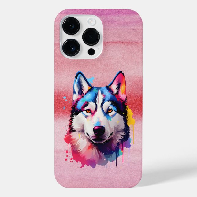 Coque iPhone Aquarelle Sibérienne Husky Art coloré (Verso)