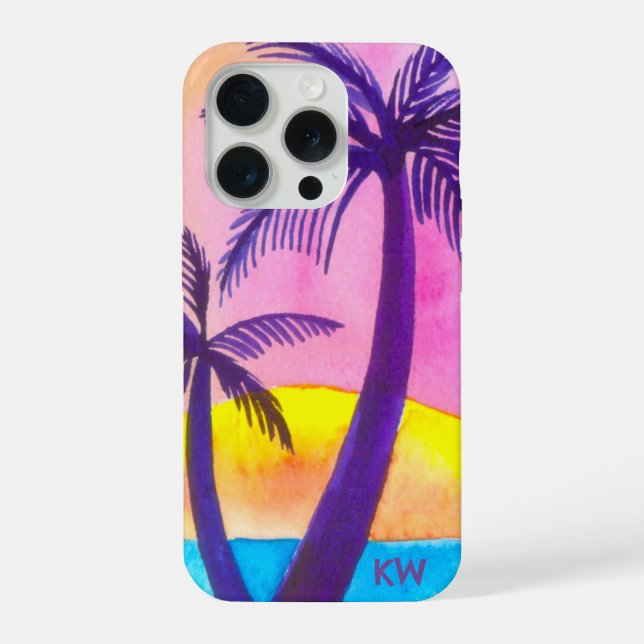 Coque iPhone Aquarelle Tropical Beach Sunset Téléphone Case (Verso)