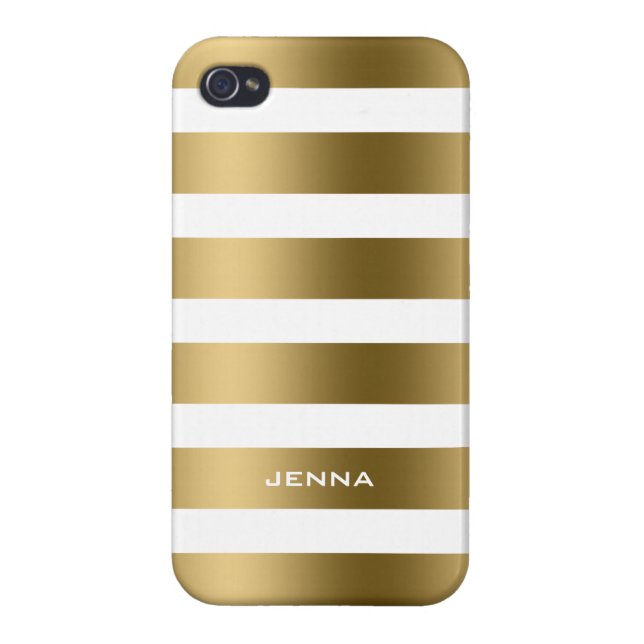 Coque iPhone Arrière - plan blanc Grilles d'or monogramme (Dos)