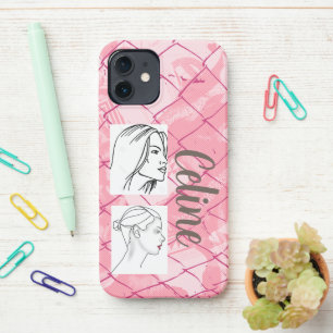 Coque iPhone 12 Arrière - plan de clôture en fil rose/photos modif