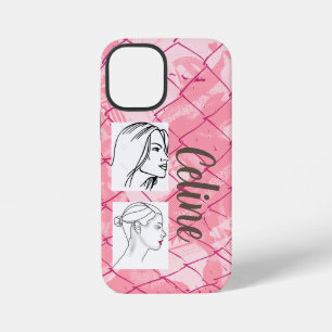 Coque iPhone 12 Mini Arrière - plan de clôture en fil rose/photos modif