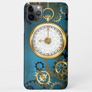 Coque iPhone 11Pro Max Arrière - plan turquoise à vapeur avec engrenages