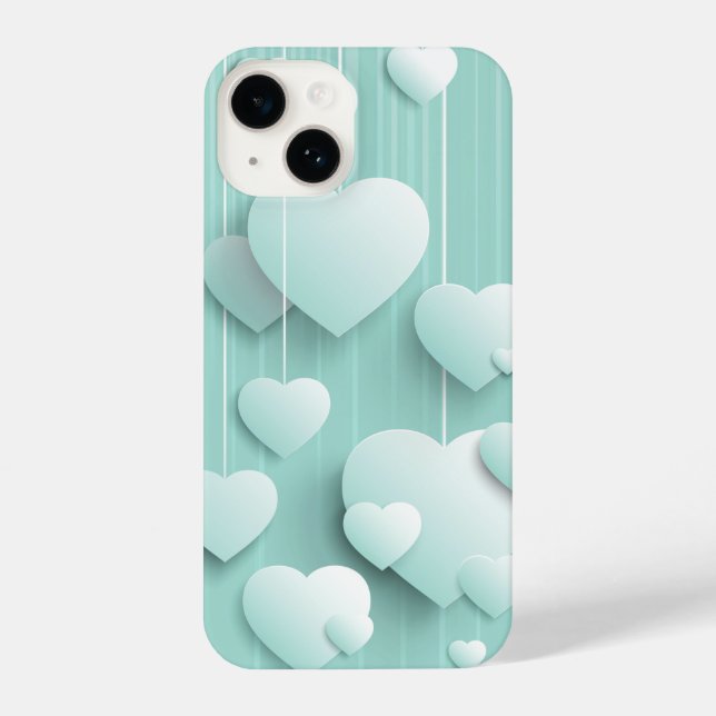 Coque iPhone Arrière - plan vert clair avec coeur blanc 3D (Verso)