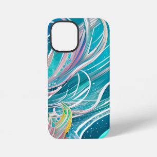 Coque iPhone 12 Mini Art abstrait de plage corail bleu