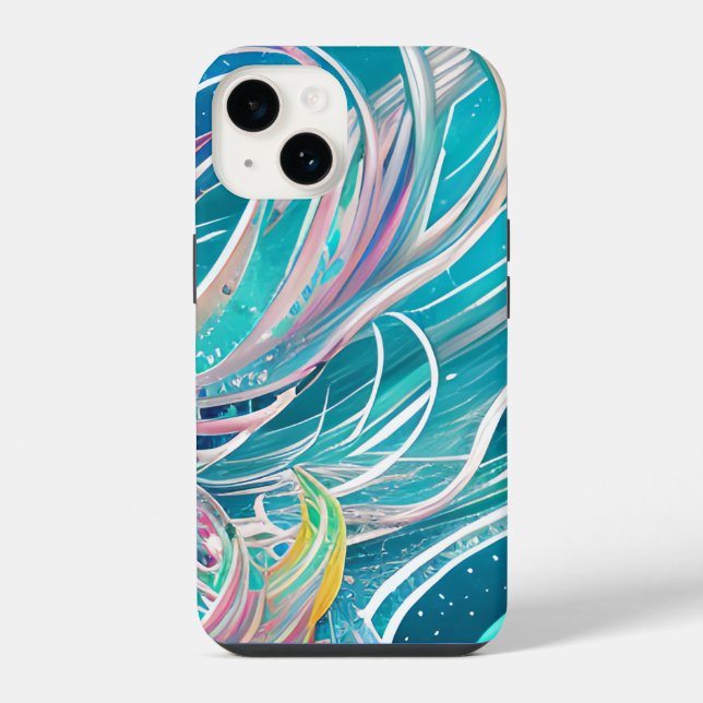 Coque iPhone Art abstrait de plage corail bleu (Verso)