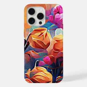Art Abstrait Floral Fleurs Orange Rouge Bleu