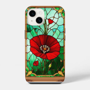 Coque Pour iPhone 14 Art de vitrail fleur rouge vif