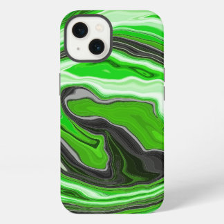 Etui iPhone 13 Art fluide avec tourbillons de vert citron et noir