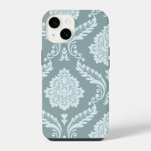 Coque Pour iPhone 14 Art Rococo Damassé I Bleu Canard+Turquoise