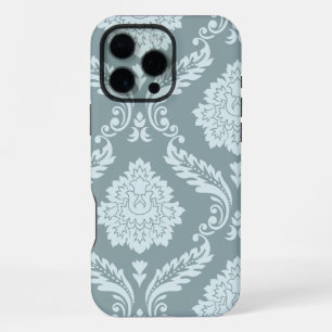 Coque iPhone 16 Pro Max Art Rococo Damassé I Bleu Canard+Turquoise