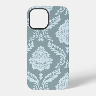 Coque iPhone 12 Art Rococo Damassé I Bleu de Canard Œuf+Turquoise