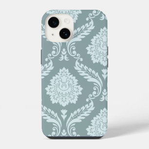 Coque Pour iPhone 14 Art Rococo Damassé I Bleu d'Oeuf de Canard+Turquoi