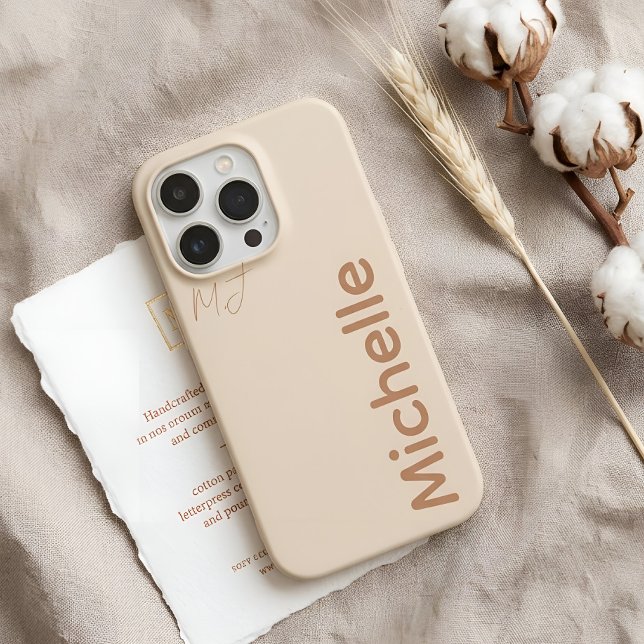 Coque iPhone Avoine Sable Classe Minimaliste Nom Personnalisé (Créateur téléchargé)