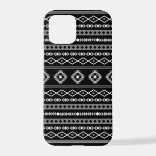 Coque iPhone 12 Pro Aztec blanc gris noir Motifs mélangés Motif