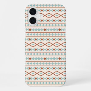 Coque iPhone 16 Plus Aztec Formes Motif rouille crème Turquoise