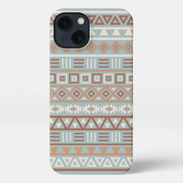 Coque iPhone Aztec Influence Motif Crème Bleue Terracottas (Verso)